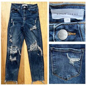RISEN JEANS MID RISE STRAIGHT Women’s Destructed Stretch Denim Jeans sz 1/25